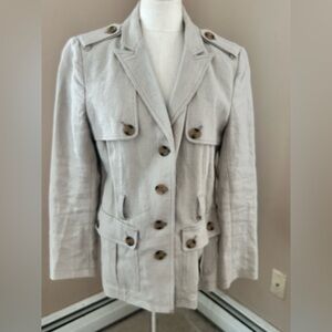 G.E.T Linen Jacket SAFARI  Coat Single-Breasted Khaki Brown Sz L